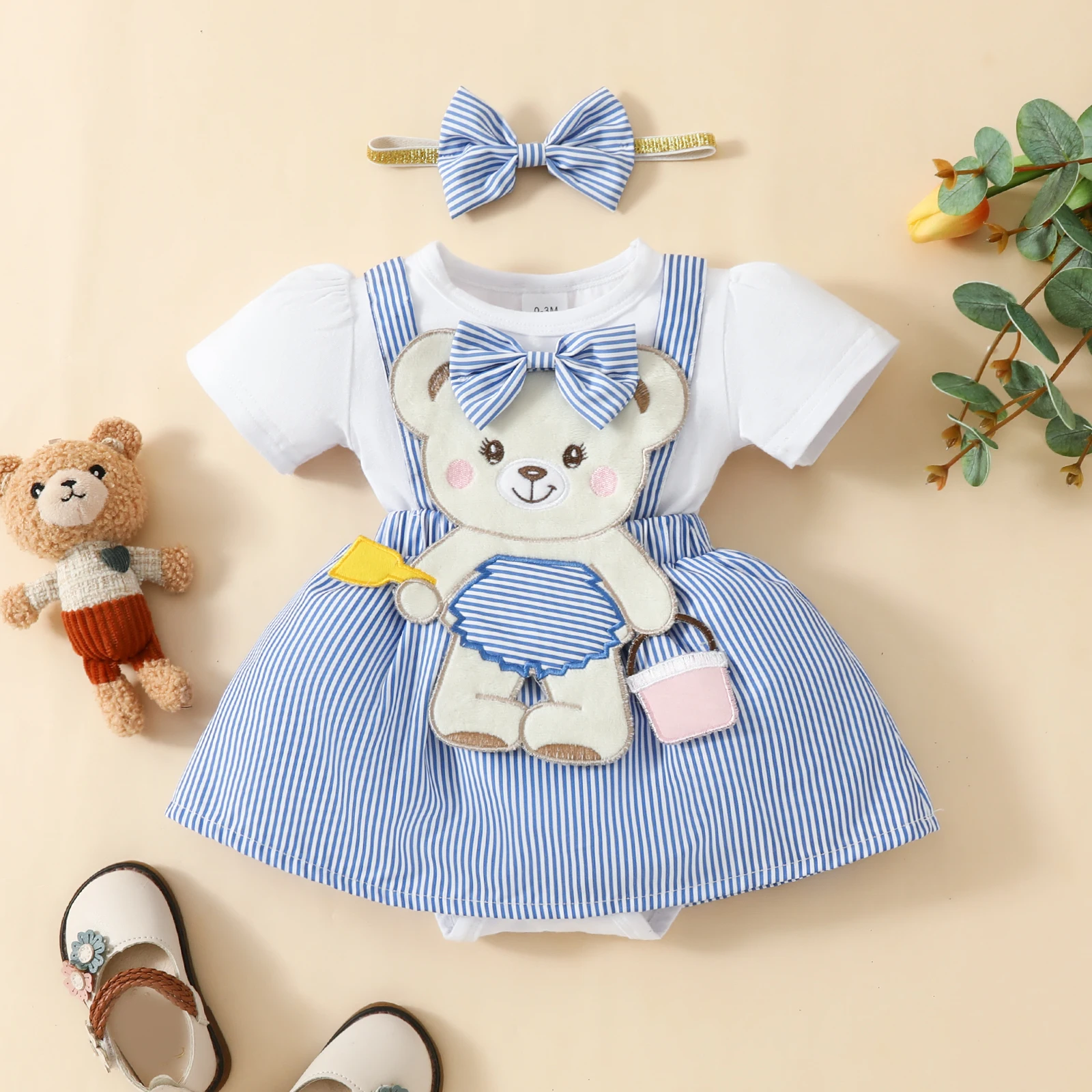 Baby Rompers Baby Girl 2pc Bodysuit & Skirt Set Bow Headband