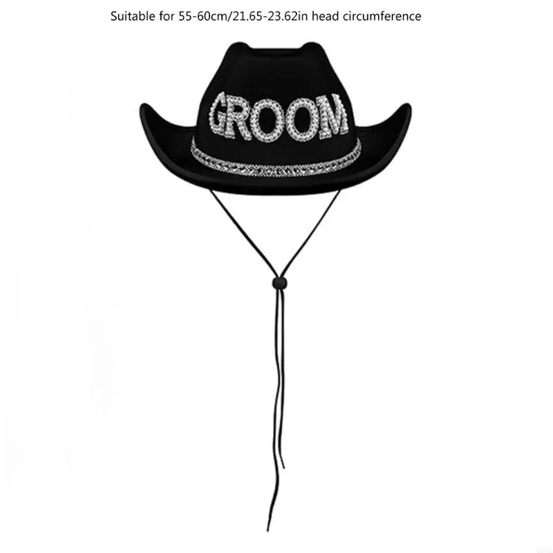 W0YA Jeweled Cowgirl Hat with Rhinestones for Bride Bachelorette Party Hand Beading Veil Hat Wedding Photos