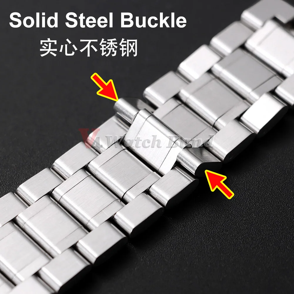 Universal Curved End Solid Stainless Steel Watch Band with Butterfly Clasp