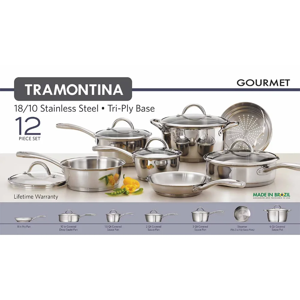 Tramontina Gourmet Tri-Ply Clad 10 Piece Cookware Set, Grey