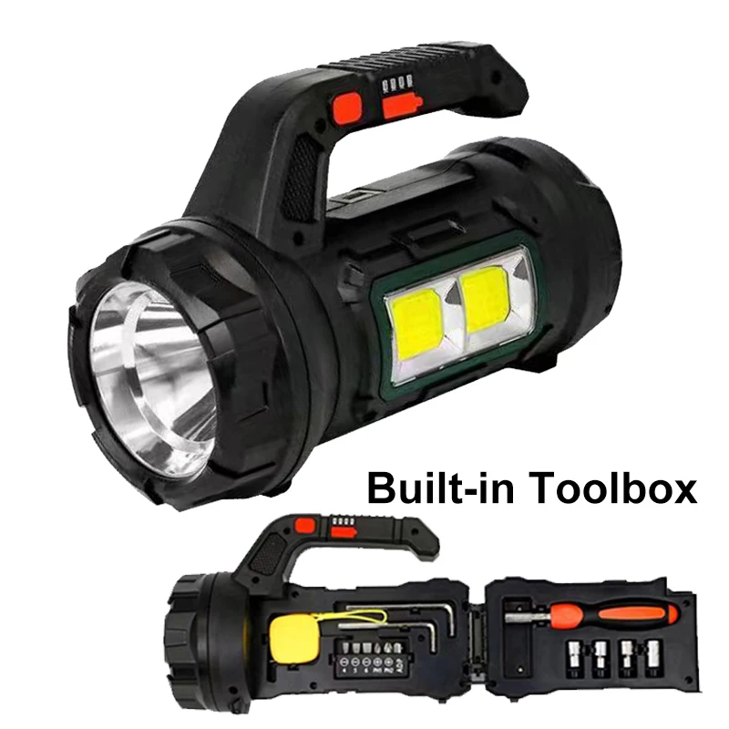 

Multifunctional Portable Lamp Built-In Toolbox 2*18650 Battery Lantern Type-C rechargeable Flashlight For Camping Maintenance