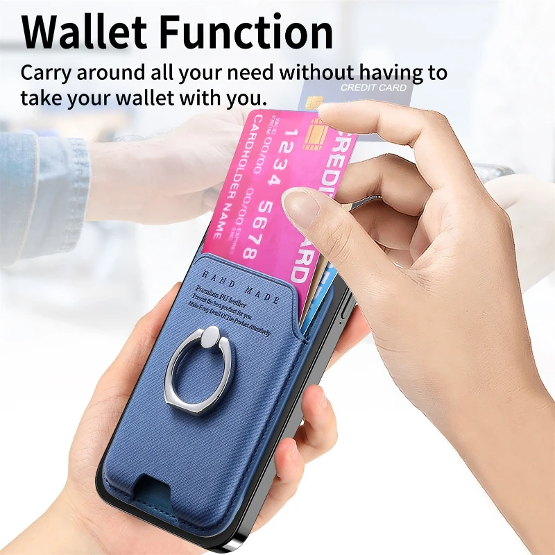 Premium Anti-Slip PU Leather Wallet with Strong Magnet and Diagonal Fabric Card Holder & Ring Stand