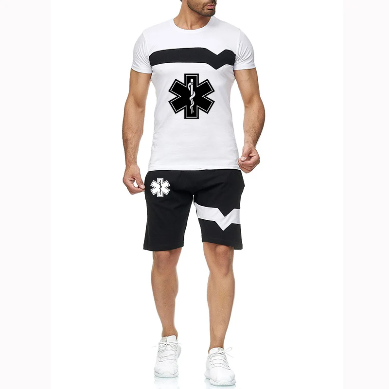 EMT nursing staff emergency medical care 2023 men's summer new printed comfortable short striped sleeve T-shirt short cotton Har