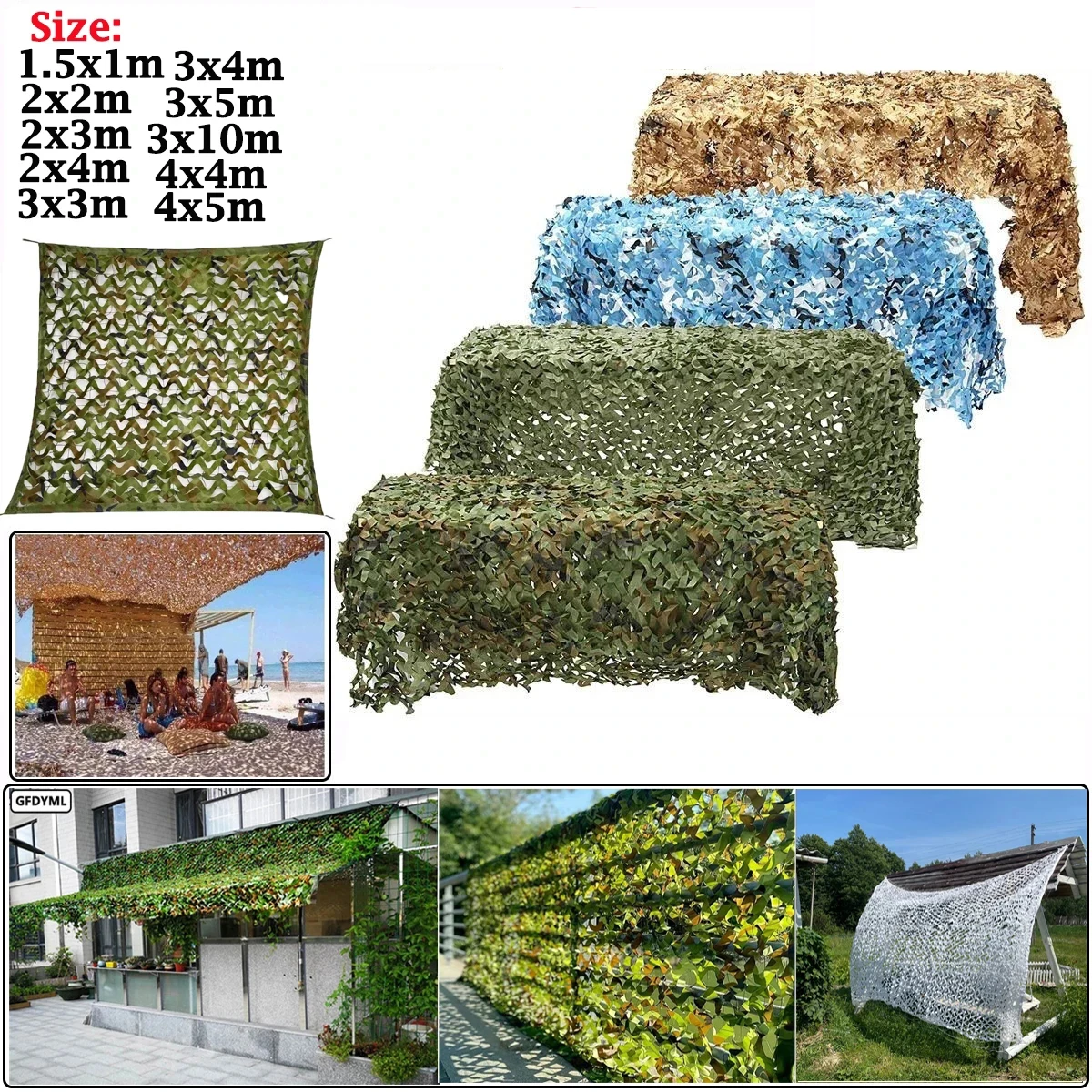 Sunshade Net Shade Mesh Gazebo Hunting Garage Garden Decorative Camouflage Netting Green Jungle Desert White Ocean