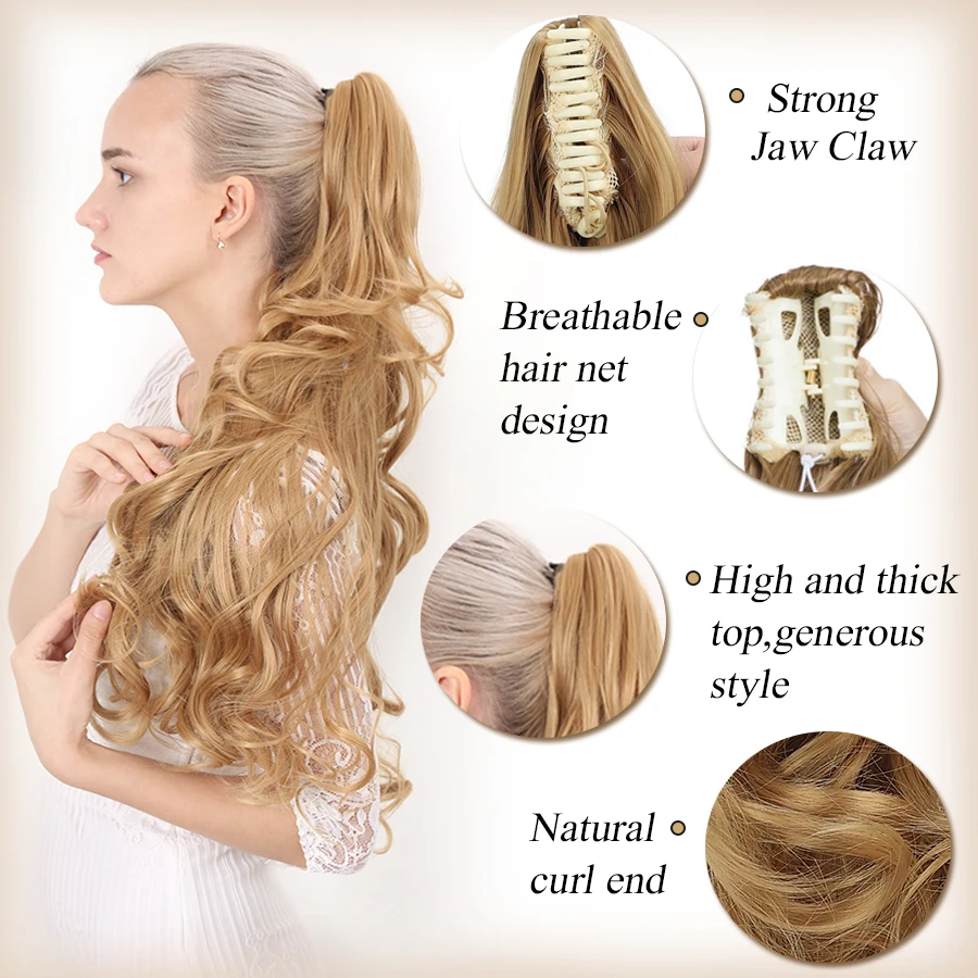 24inch Synthetic Heat-resistant Long Wavy Hair Ponytail Extensions Claw Ponytails Women's Hairpieces fake hair extensions