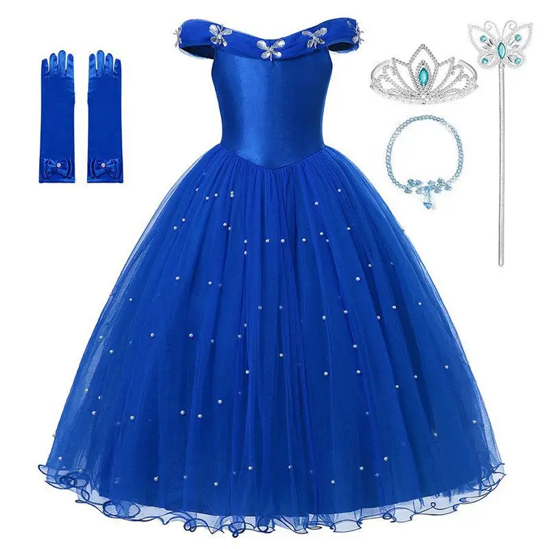 Set De 4 Accesorios De Princesa Cenicienta: Diadema Azul, Guantes Largos, Pendientes Y Gargantilla – Ideal Para Halloween Y Fiestas