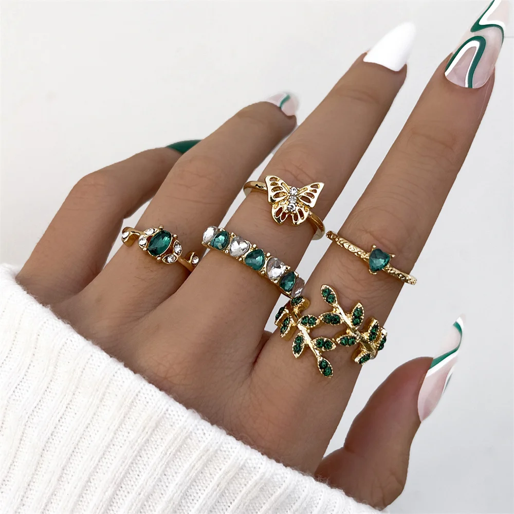 green crystal ring set