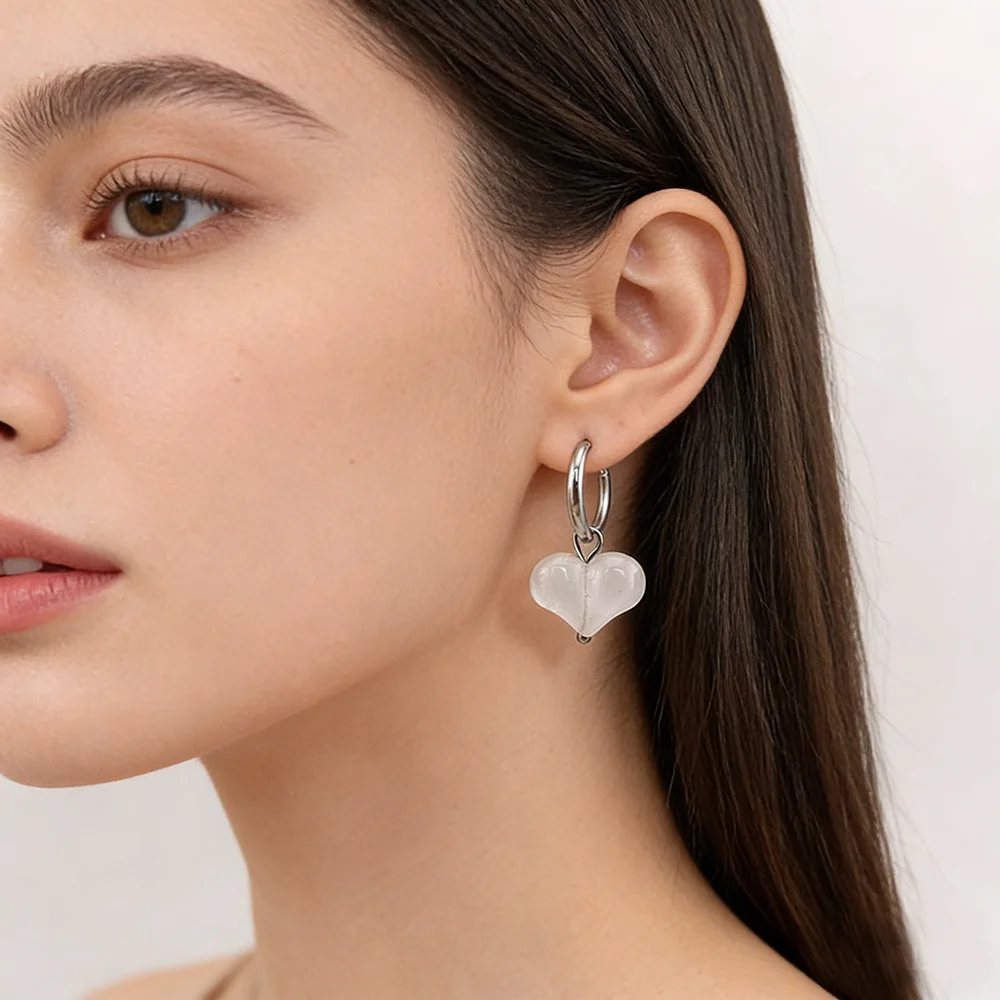 HUIDANG Frühjahr Neuheit Herz-Ohrringe für Damen Creolen aus Edelstahl 316 mit Naturstein – Detail 12