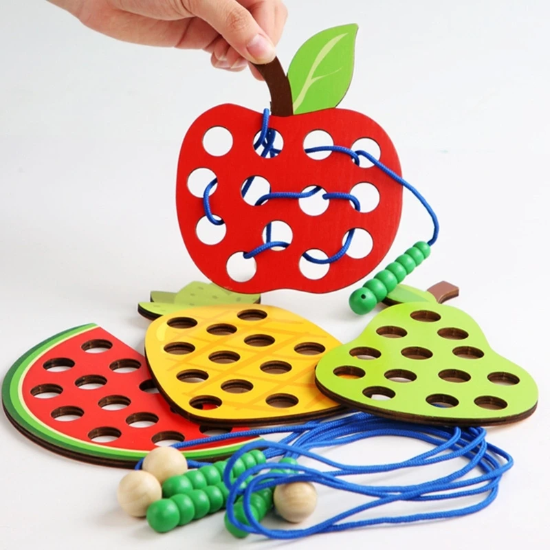 Lacing Threading Toy Caterpillars Eat Fruit Game Fine Motor Skills Montessori Educational Toys for Kids Gift
