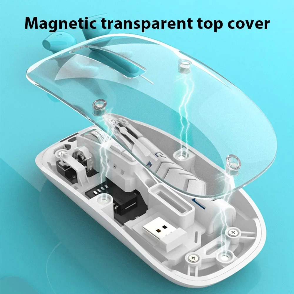Transparent Dual Mode Wireless Mouse  2.4G Bluetooth Rechargeable Mouse Silence Ergonomic Mouse For iPad Laptop Tablet Phone PC view 3