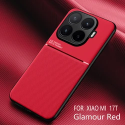 Shockproof Luxury Soft Leather Phone Case with Magnetic Holder Cover for Xiaomi 17T Pro (Red)