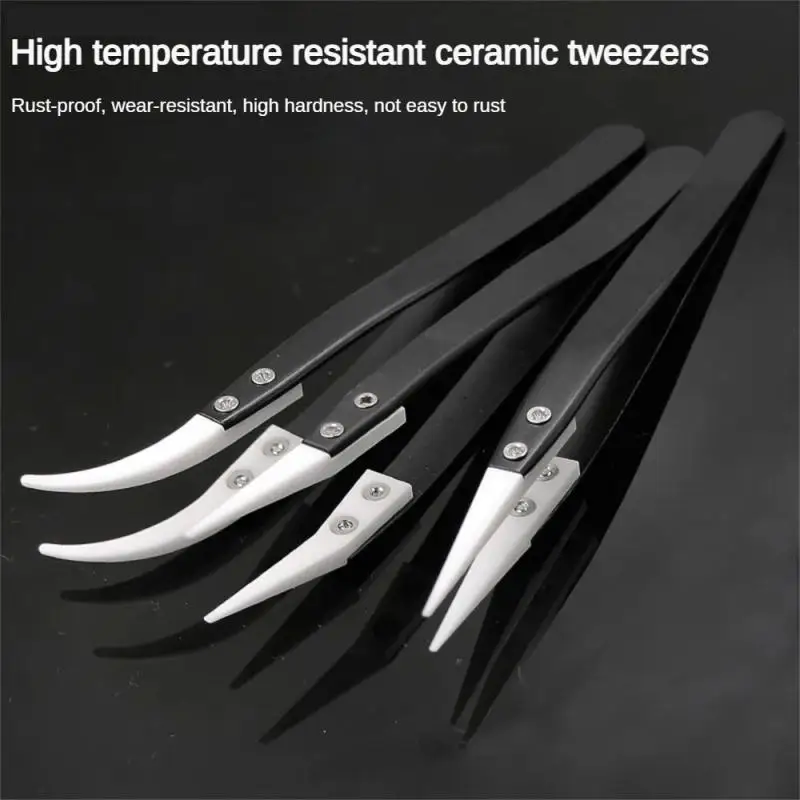 3PCS Stainless Steel Ceramic Tip Tweezers Antimagnetic High Temperature Resistant Non-Conductive Tip Hand Tool Tweezer Tool Ceramic Tweezers