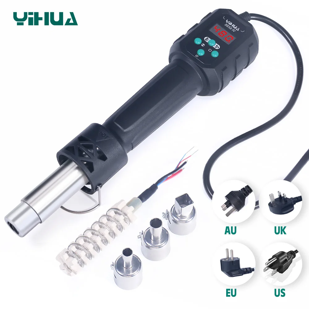 Yosoo Pistola Ad Aria Calda LCD 450W 220V - Set Professionale Con 4 Ugelli E Supporto, Temperatura Regolabile Fino A 450°C Per Saldatura E Decapaggio
