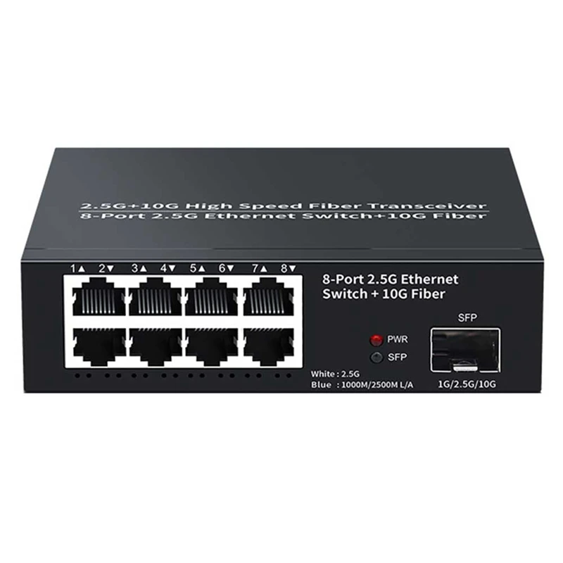 핫세일 8포트 이더넷 스위치 2.5Gbps 네트워크 스위처 + 1포트 10G 광섬유 슬롯 홈랩 네트워크 스위치 플러그 앤 플레이-EU 플러그 D