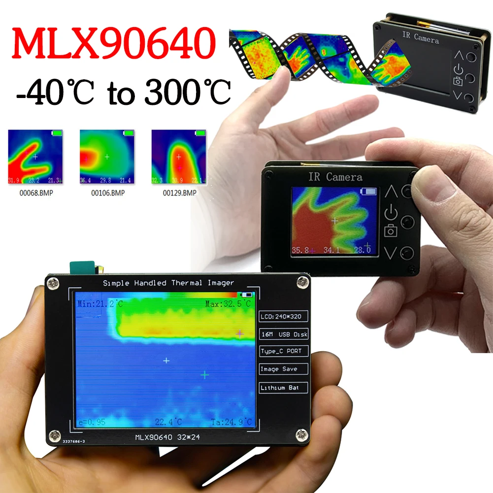 MLX90640 1.8/2.8/3.4inch Thermal Imager Infrared Sensor LCD 160*120 Resolution -40℃ to 300℃ Clear Definition Imaging Camera