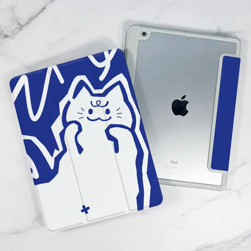 

Cartoon Tri-fold Leather Case for Ipad 10.2 8/9th Generation Air 5/4 10.9 Pro 11 12.9 Shell Acrylic Back Cover Mini6 Hard Shell
