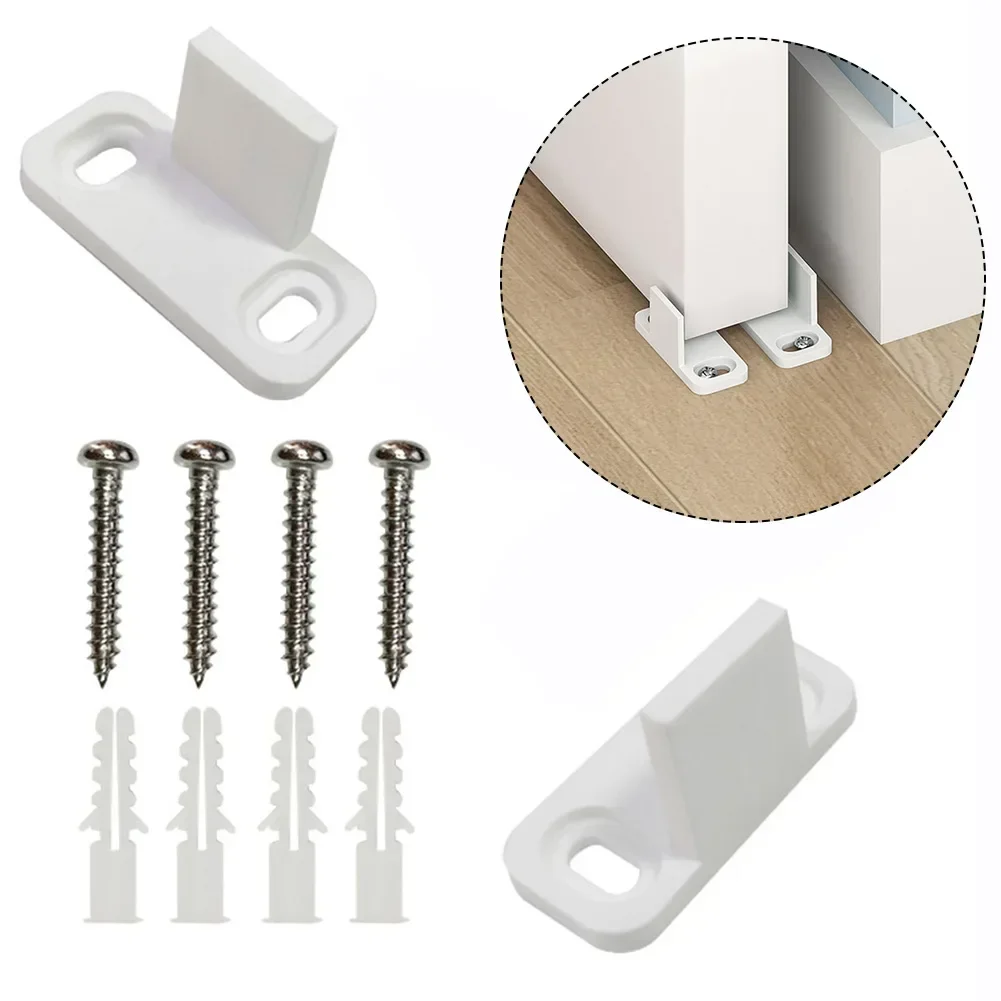 Sliding Barn Door Guide Silent For Sliding Door Stabilizer Adjustable Floor Wall Door Bottom Guide in White Carbon Steel with Screws (2pcs)