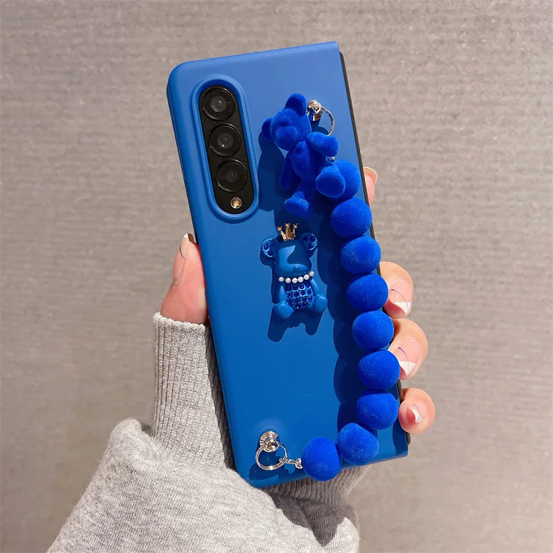 Coreano Glitter Crown Bear Bead Hand Chain Custodia Per Telefono Per Samsung Galaxy Z Fold 4 Z Fold 3 2 Z Fold 5 Cover Protettiva Capa Women