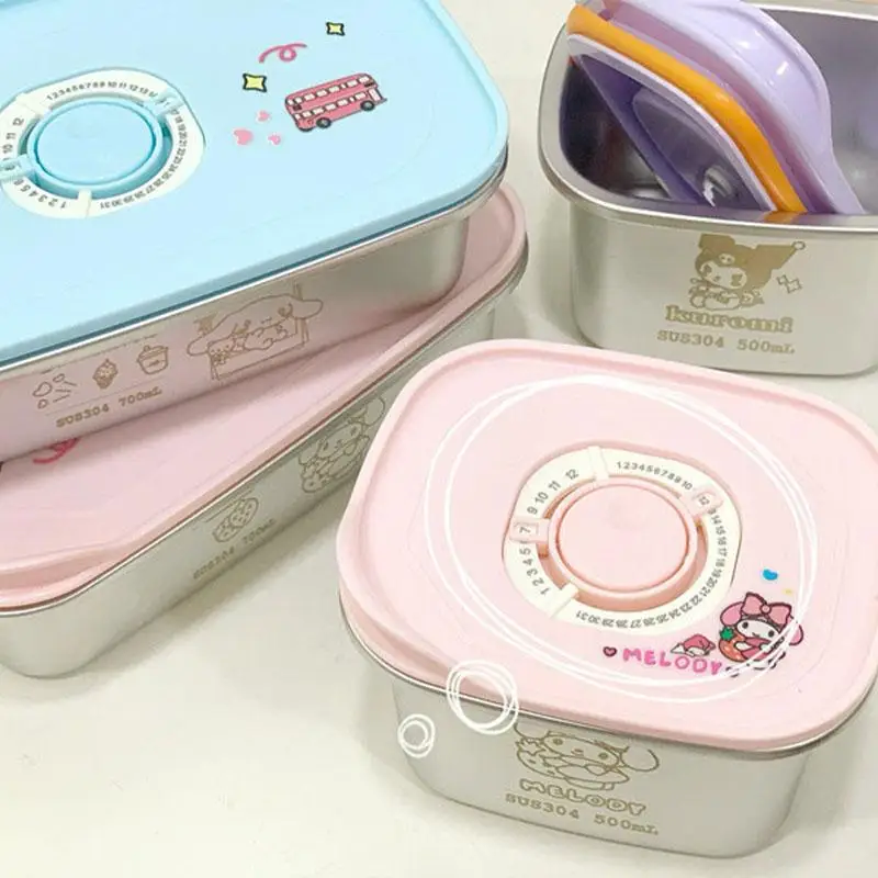 500-1100ml Kawaii Hello Kitty Preservation Box Large Capacity Kuromi My Melody Cinnamoroll Cartoon Fruit Picnic Box Home Gift