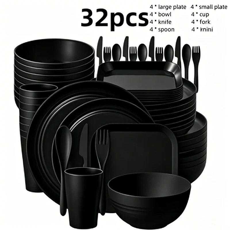 32/64pcs Wheat Straw Cutlery Set Bulk Plates Lightweight Dishes Cups Cutlery Dishwasher Microwave Safe For Camping Picnic 2
