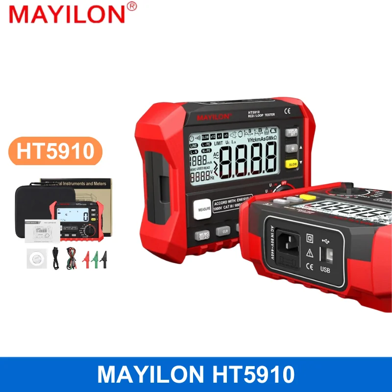 HT5910 4.7-inch LCD Digital Resistor Meter Leak Switch Tester RCD/Loop
