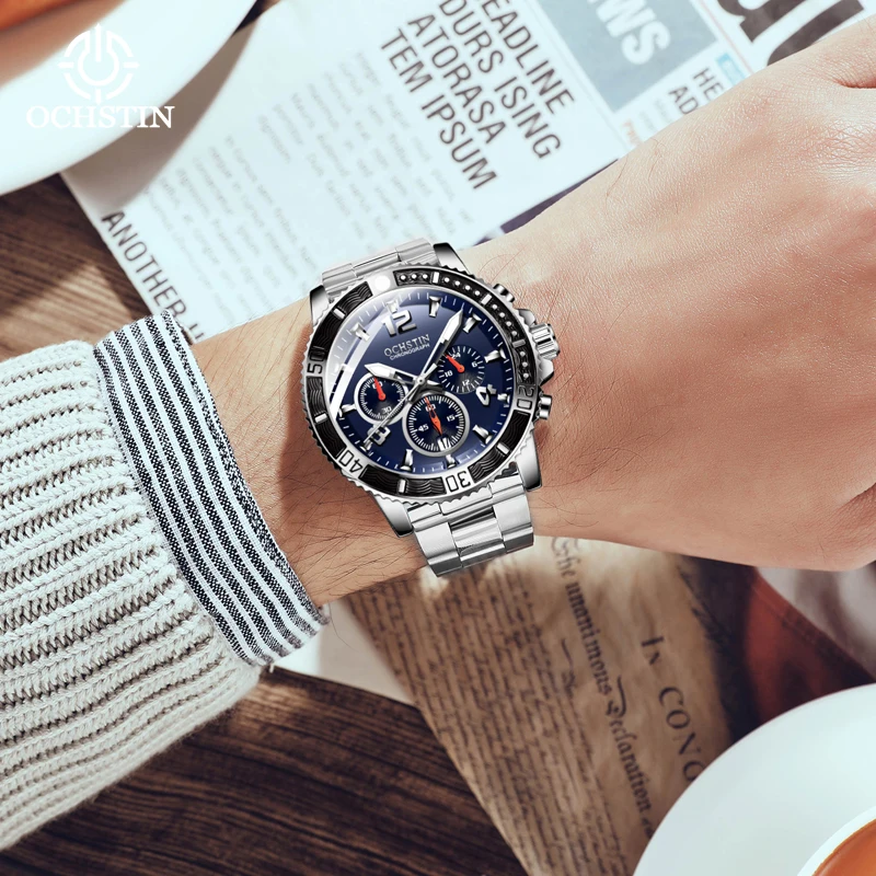 2023 Men Black luxury Brand Sport Calendar Quartz Watch Stylish Silver Stainless Steel Strap Business Men's Clock Wristwatches