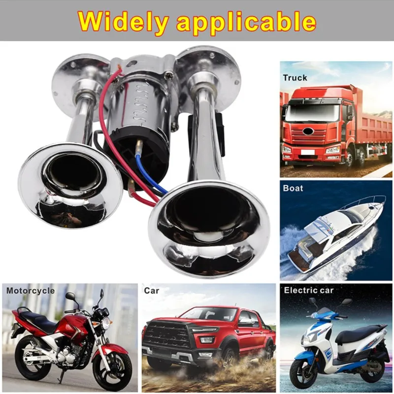 12V 600DB Super Loud Double Car Trumpet Air Horn Compressor Car Horn Speaker Kit for Cars Trucks Boats Motorcycles Automotive car siren horn,car air horn,motorcycle horn,waterproof horn,air raid siren horn,midrange horn
