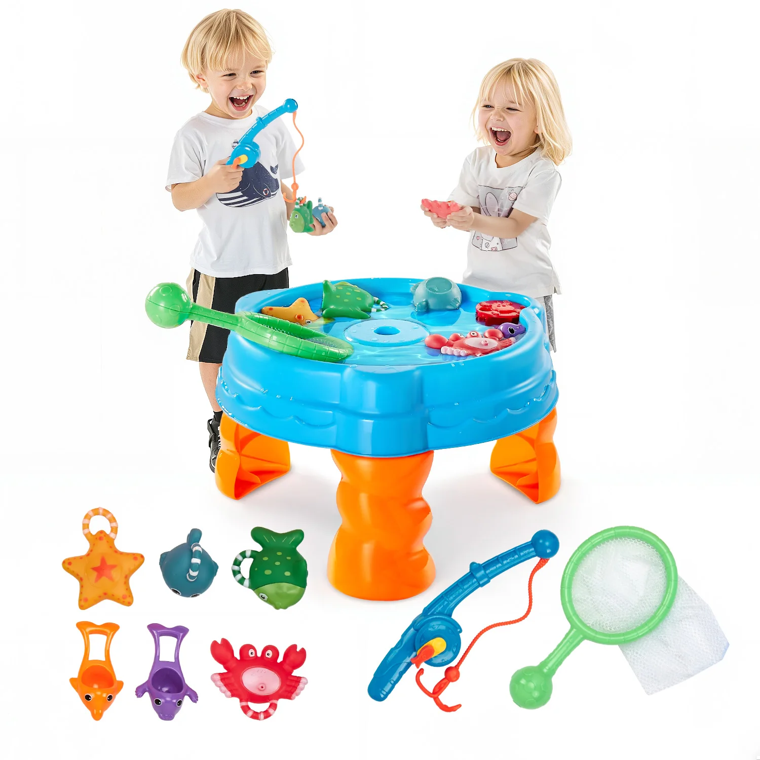 Kids Outdoor Water Table Playset with Fishing Game
