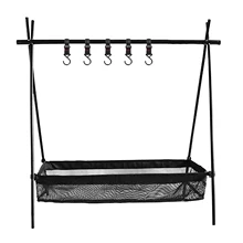 

Outdoor Cookware Hanging Rack with Under Net Bag Hanging Organizer Stand Foldable Support Bracket with Hooks & Mesh Basket