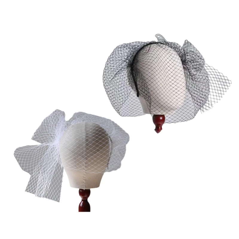 

Elegant Birdcage Veil Headband for Wedding Bride Face Covering Mesh Hairhoop Fashion Birdcage Net Mask Fascinator Veil F0T5