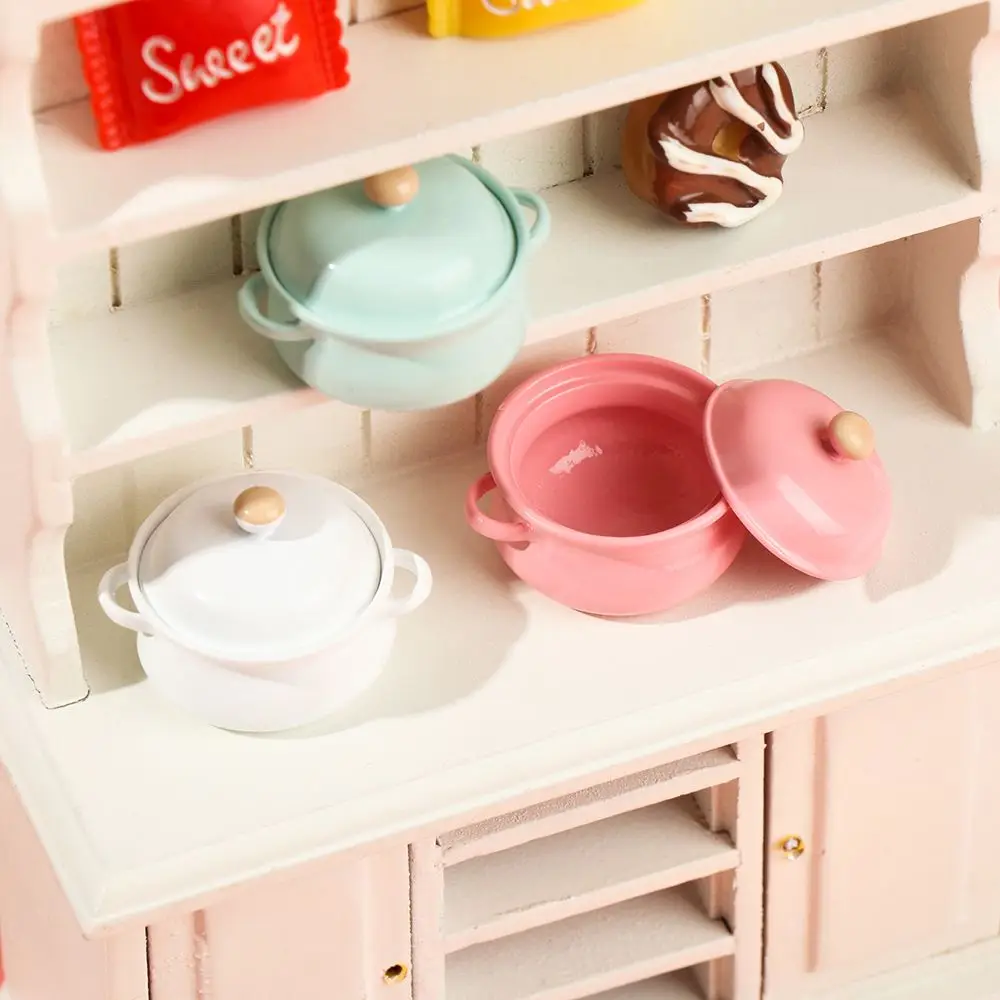 Model Doll Kitchenware Kitchen Cooking Toys Dollhouse Accessories Mini Cookware With Pot Cover Miniature Soup Pot 2