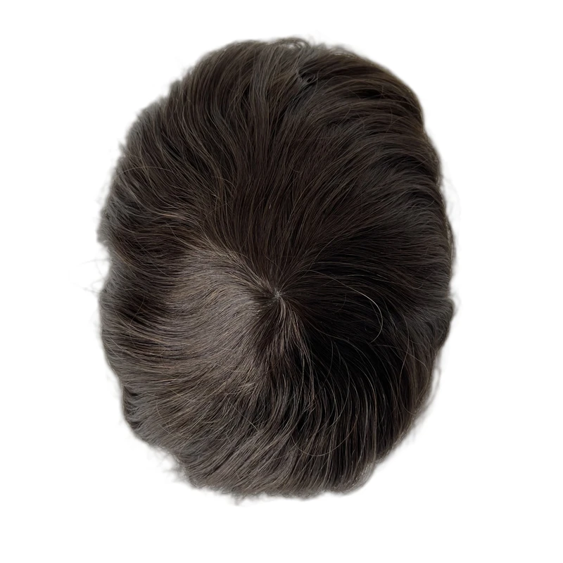 Malaysian Virgin Human Hair Hairpiece Injected PU Toupee Straight Dark Brown Color 2# 8x10 Skin Unit for Black Men