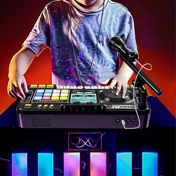 DJ Controller for Kids DJ Disc Player Electronic Keyboard BT DJ Mixer Table with Adjustable Microphone Dynamic Lighting Effects
