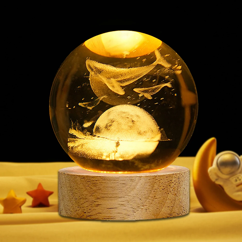 1pc 3D Crystal Ball Planet Whale Decor Figurines Statue for Women Men Lovers Birthday