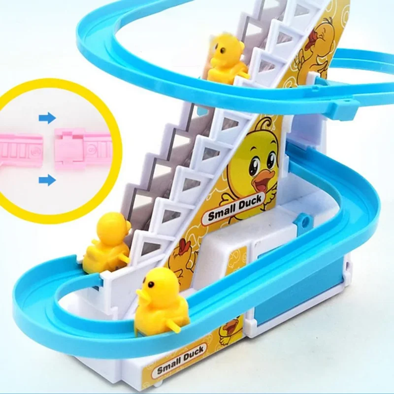 Children's Electric Cute Cartoon Duckling Climbing Stairs Toy Rail Car Electric Slide Roller Coaster Set Perfect Gift For Kids 4