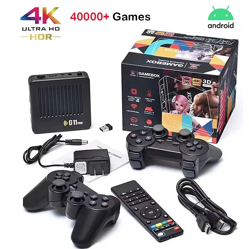 G11 Pro Game Box 4K Hd Tv Game Stick Console Per Videogiochi 128G Built In 40000 + Giochi Retrò Gamepad Wireless 2.4G Per Ps1/Gba/Fc