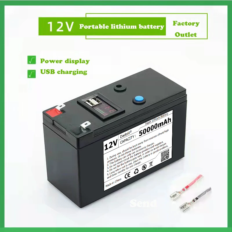 

Power Display 12v 50Ah 18650 Lithium Battery Pack Is Suitable for Solar Energy and Electric Vehicle Battery + 12.6v3A Charger