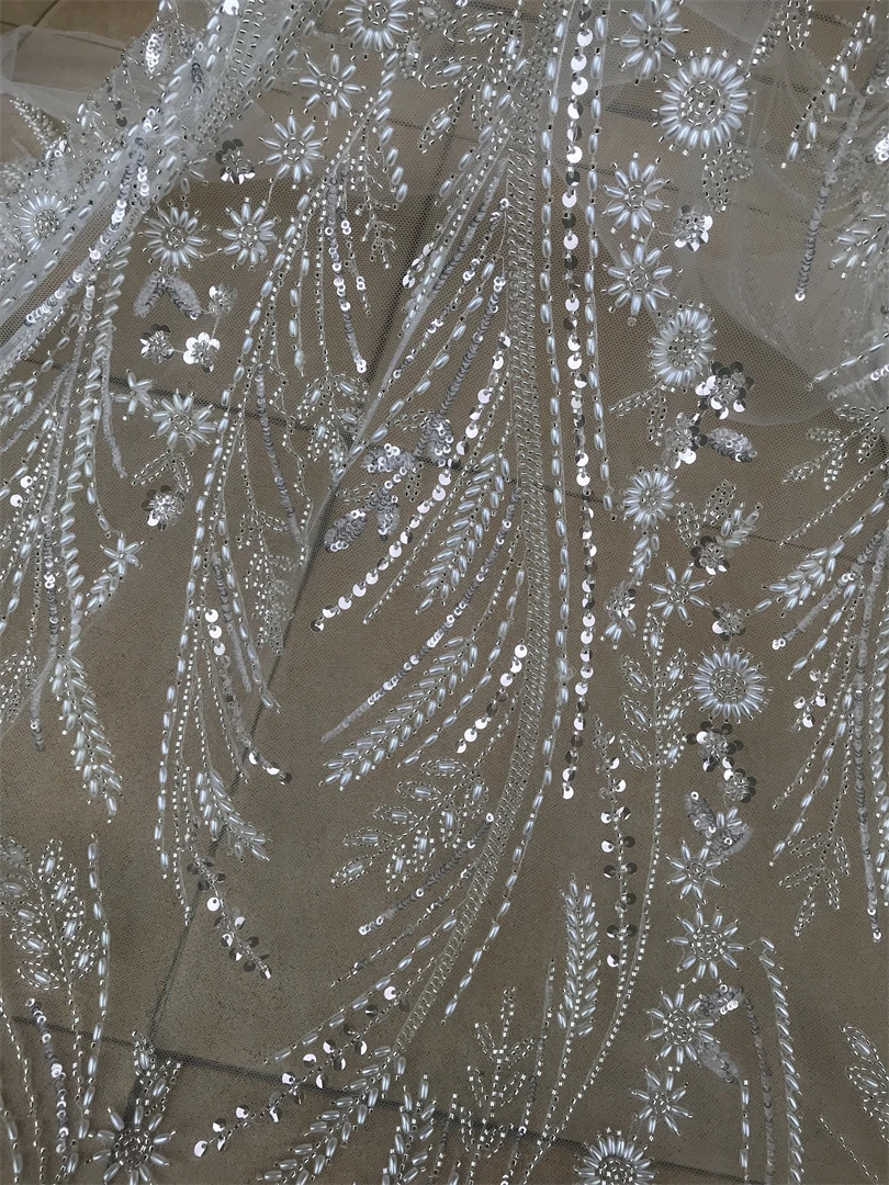 

Beaded Fabric S-13067219 Sequins Embroidery Fabric Fashion French Tulle Mesh Lace Fabric for Wedding