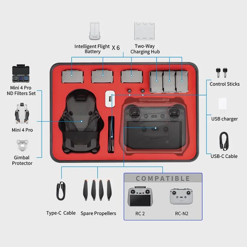 Mini 4 Pro Waterproof Hard Carrying Case for DJI Mini 4 Pro Fly More Combo Accessories (Mini RC 2 & RC-N2) Large Capacity
