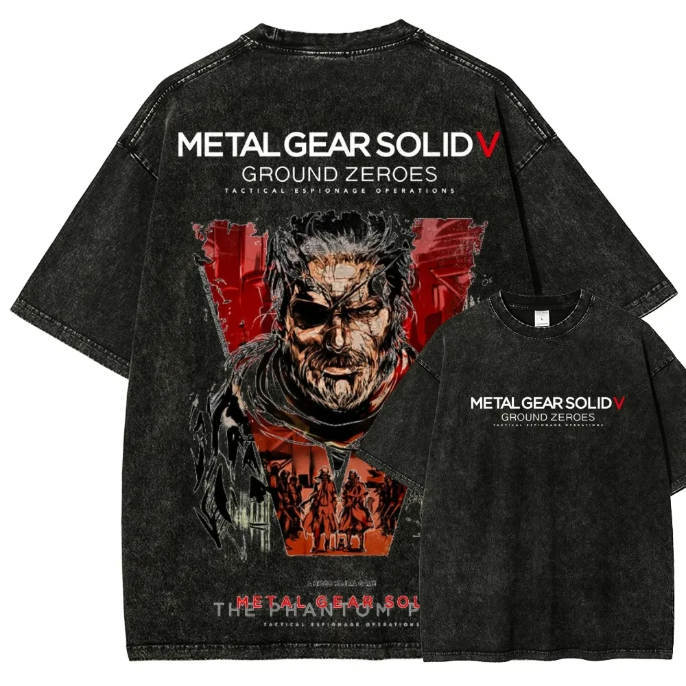 تي شيرت كلاسيكي رائج البيع بطباعة جرافيك من لعبة METAL GEAR SOLID للرجال والنساء، قميص قطني مغسول بتصميم عتيق وحجم كبير، أزياء صيفية جديدة 1