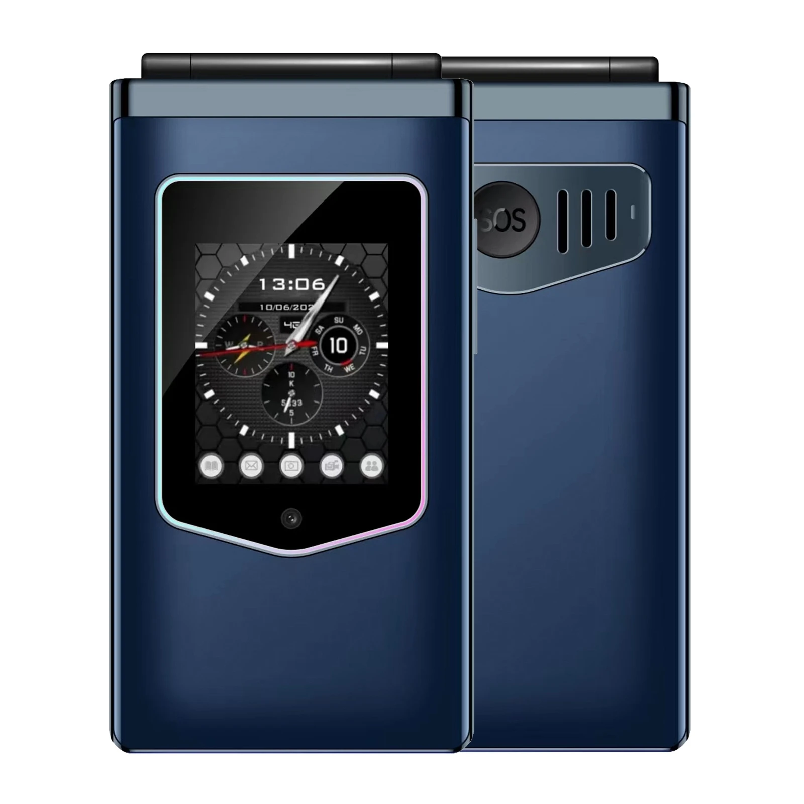 HAMTOD T8 4G Flip Phone 128MB ROM 48MB RAM 2.8 inch + 1.77 inch VoLTE BT SOS OTG 1500mAh Battery 0.3MP Camera Cellphone 6