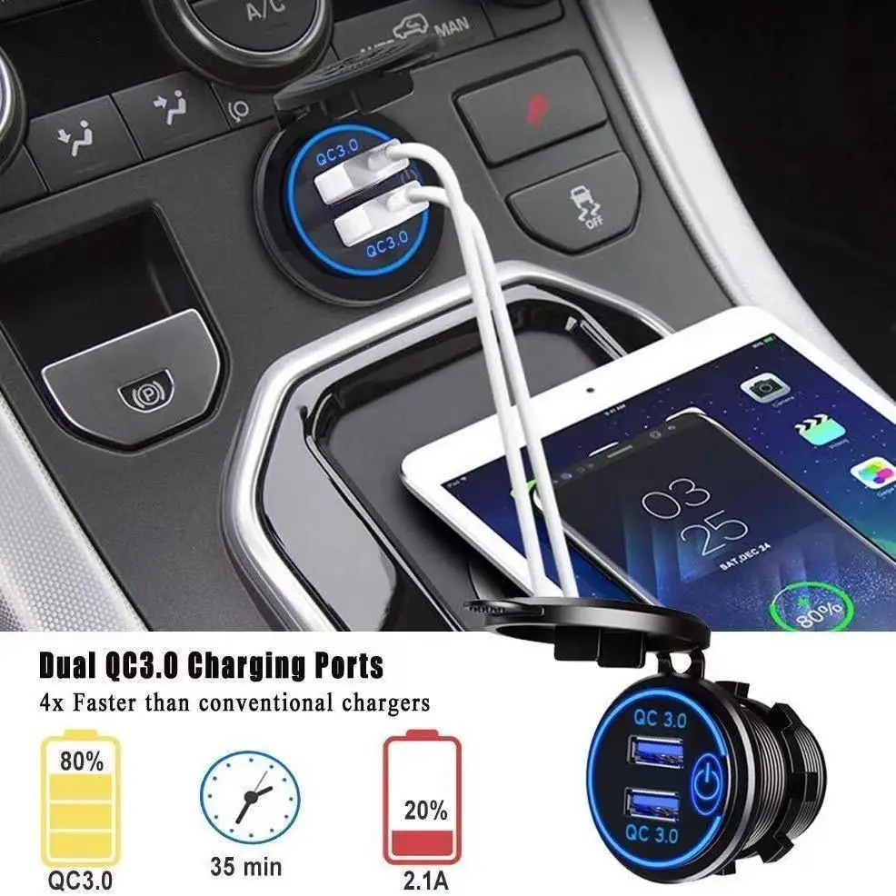 LED Car Charger Car Charger with Touch Switch Dual USB