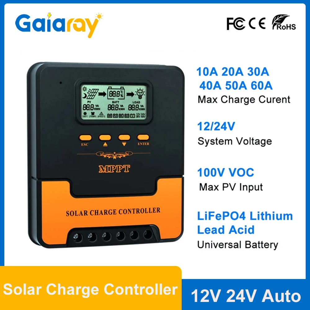 12V 24V Auto MPPT Solar Charge Controller 10A/20A/30A/40A/50A/60A PV Regulator for LiFePO4 Lithium Solar Panel Charge Controller