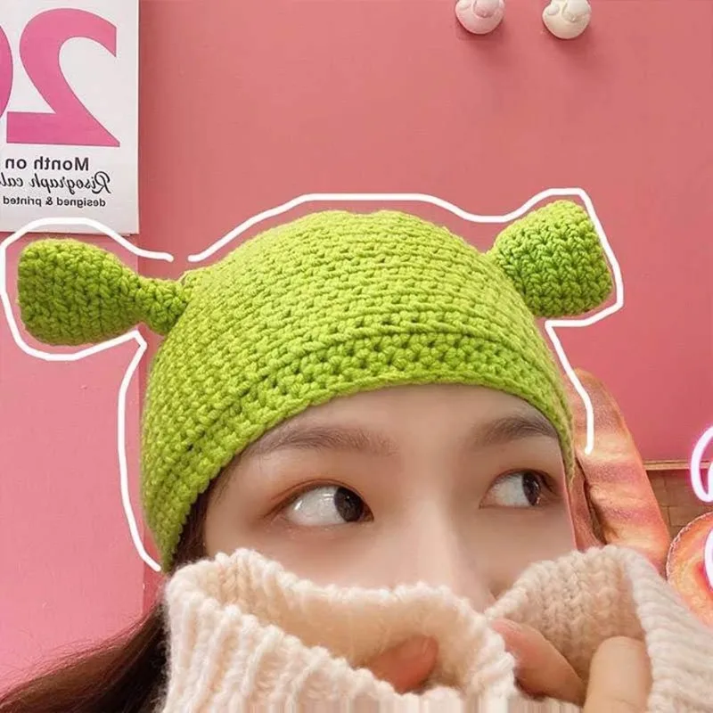 Bestseller Cosplay Kuppelmütze Woll-Wintermütze für Kinder Unisex Handgestrickte Shrek-Mützen Beanie-Mütze Warm Langlebige Handgestrickte Mütze – Detail 6