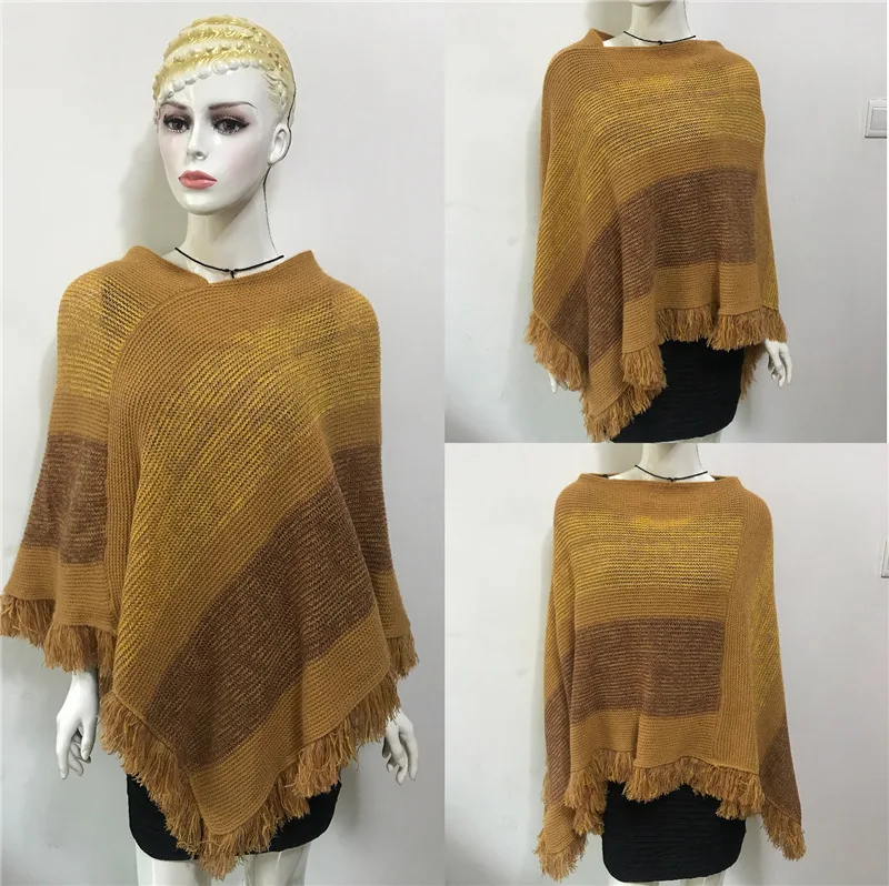 

Autumn Winter National Style Imitation Cashmere Cloak Shawl Knitted Pullover Tassel Scarf Women Long Sunscreen Shawl Yellow