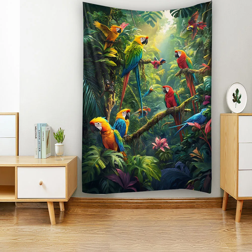 Home decoration tapestry animal forest flowers birds elephants tigers leopards dormitory bedroom art decoration wall hanging