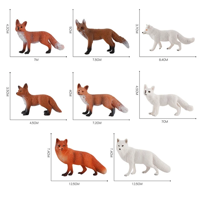 Unique realistic plastic models of red arctic fox figurines serving as fidget toys for kids and decorative items for home