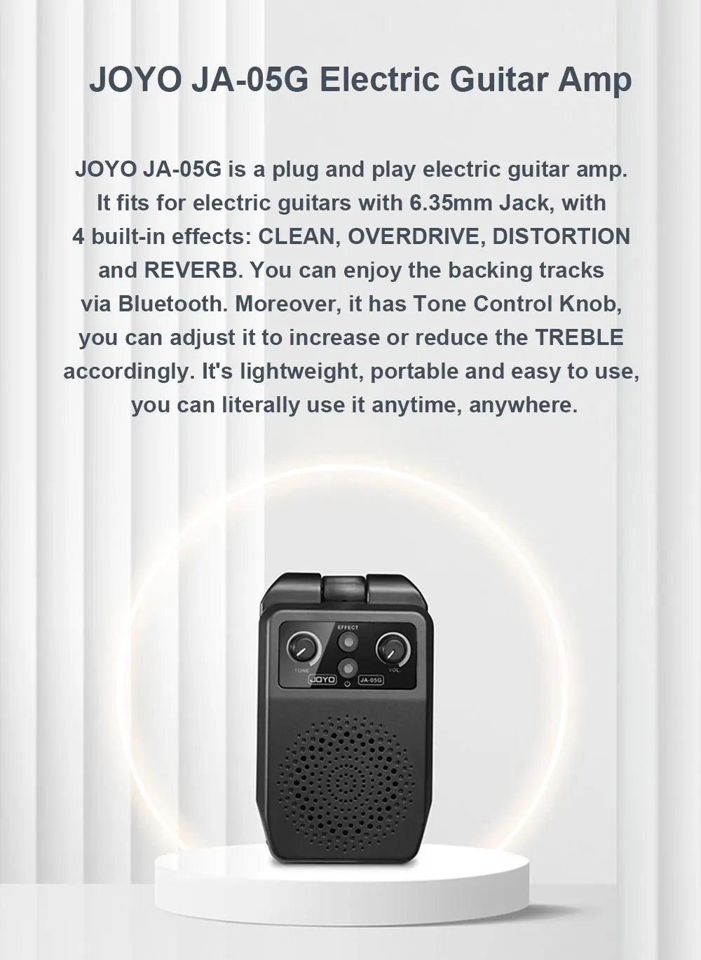 Description Picture 3 of itemJOYO JA-05G Portable Guitar Plug Amplifier Built-in 4 Effects Plug and Play Mini Amp Speaker for Electric Guitar Practice