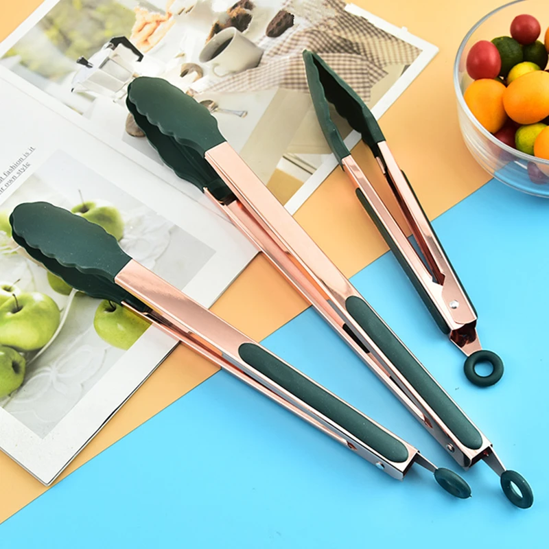 9/12/14 Inch Barbecue Tongs Stainless Steel Gold Food Clips et Meat Beef Grill Clamp Home Kitchen Gadgets Accessories food tongs