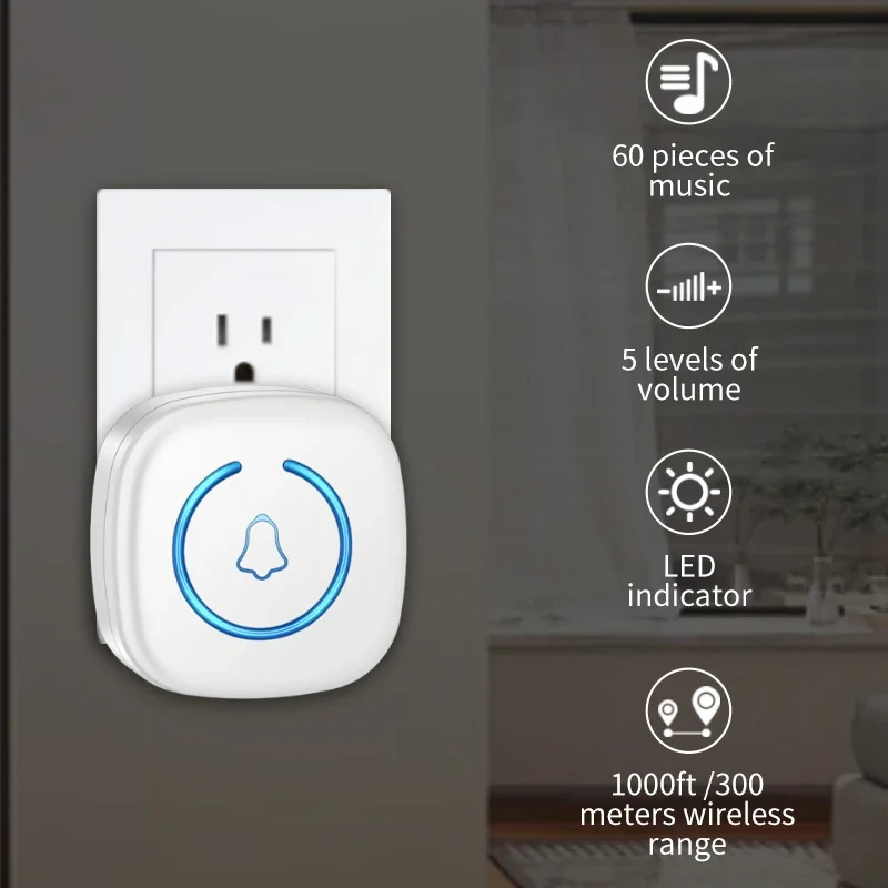 CACAZI IR Wireless Motion Sensor Door Chime Business Entry Doorbell Indoor Motion Detector Buzzer US EU Plug 60 Ringtones
